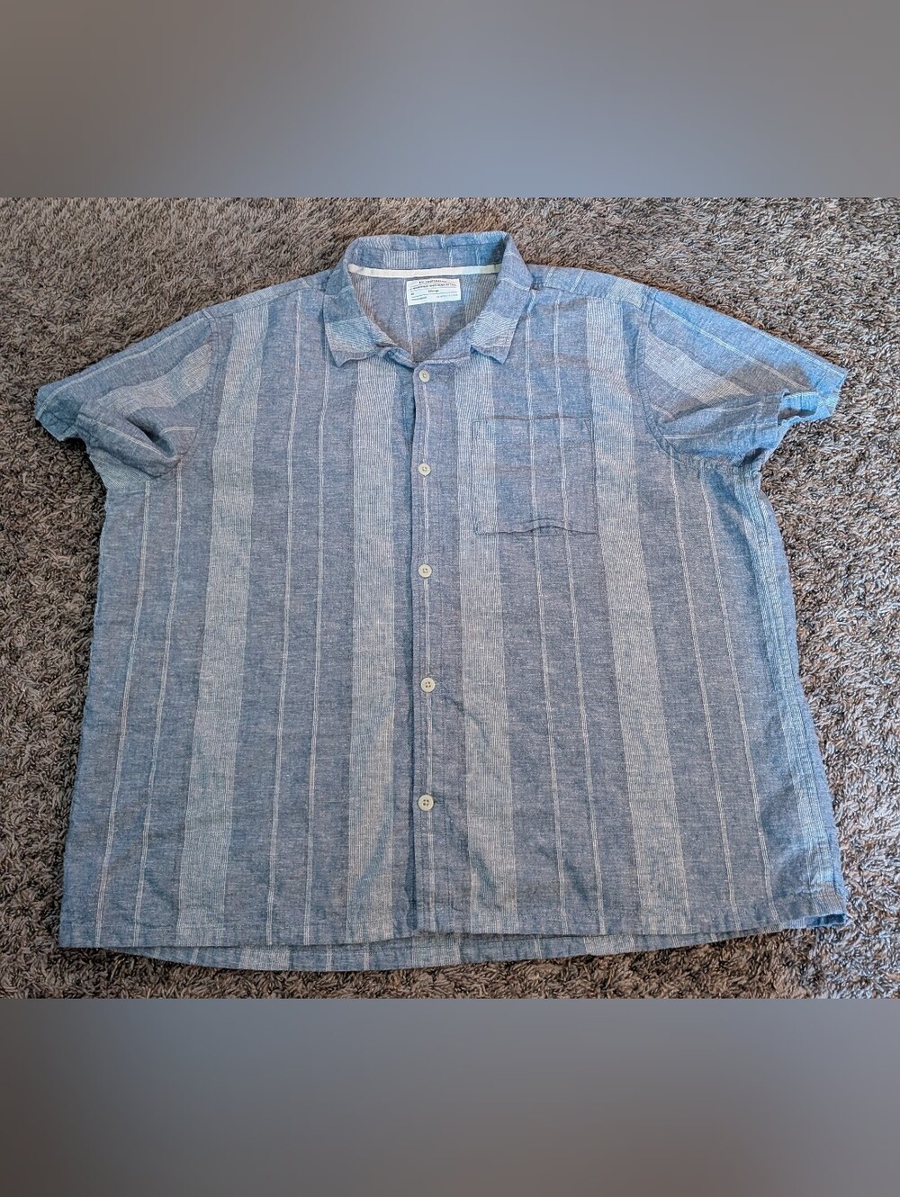 REI Blue Striped Hemp/Organic Cotton Short Sleeve Button Up Men's XXL